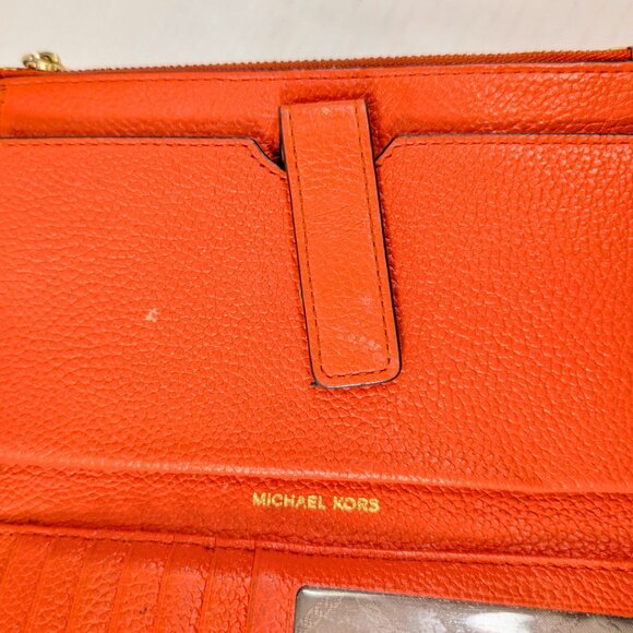 SOLD Michael Kors Orange Leather Jet Set Double Zip Wristlet Phone Wallet - Picture 8 of 10